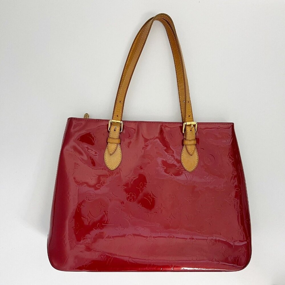 Louis Vuitton Tote Bag Brentwood Vernis Monogram Patent Leather Red Shoulder